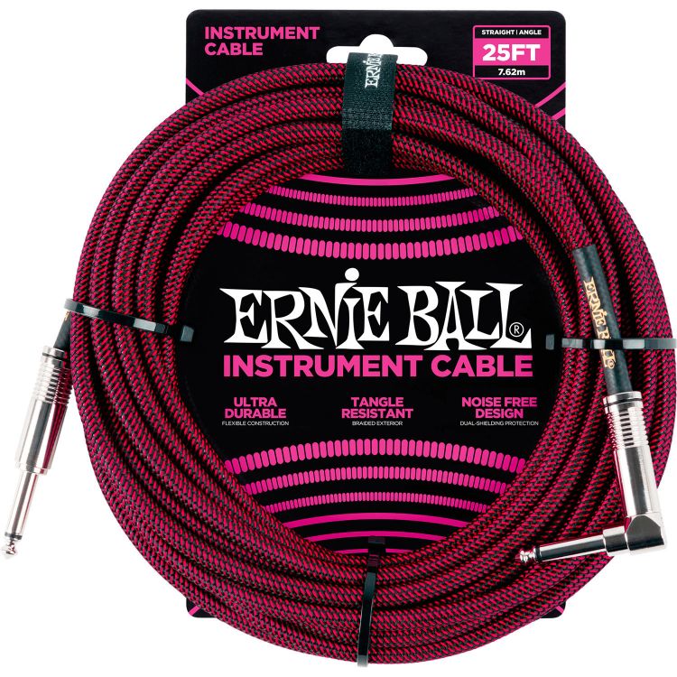 ERNIE BALL P06062 Siyah – Kırmızı 25ft Düz Örgülü Kablo