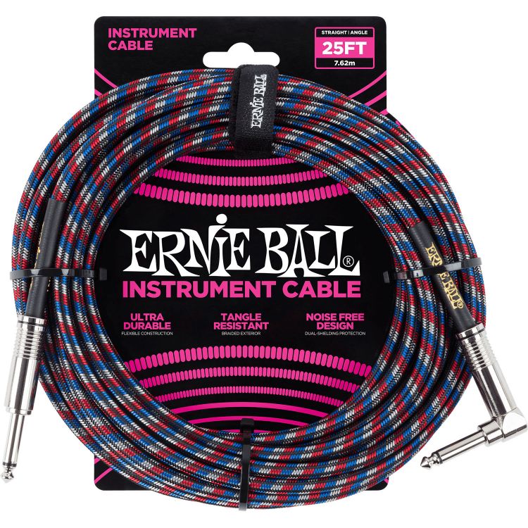 ERNIE BALL P06063 Siyah – Kırmızı – Mavi 25ft Düz Örgülü Kablo